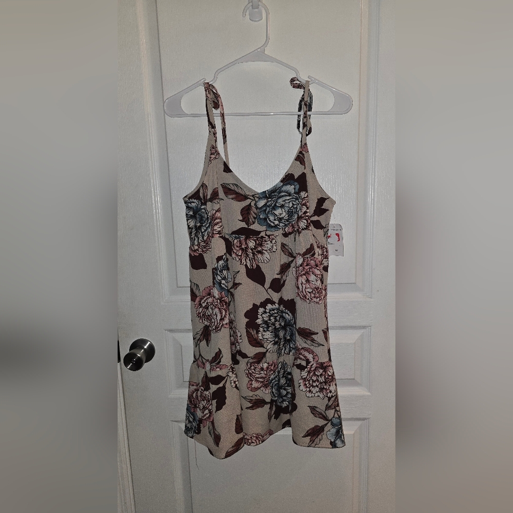 Floral Pink and Blue Fitted Camisole Midi Dress